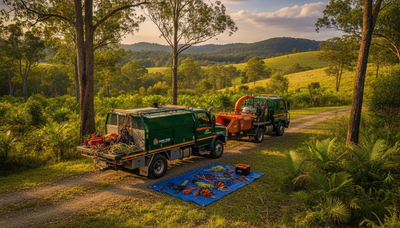 Canberra Arborist work truck and wood chipper on site in the Canberra